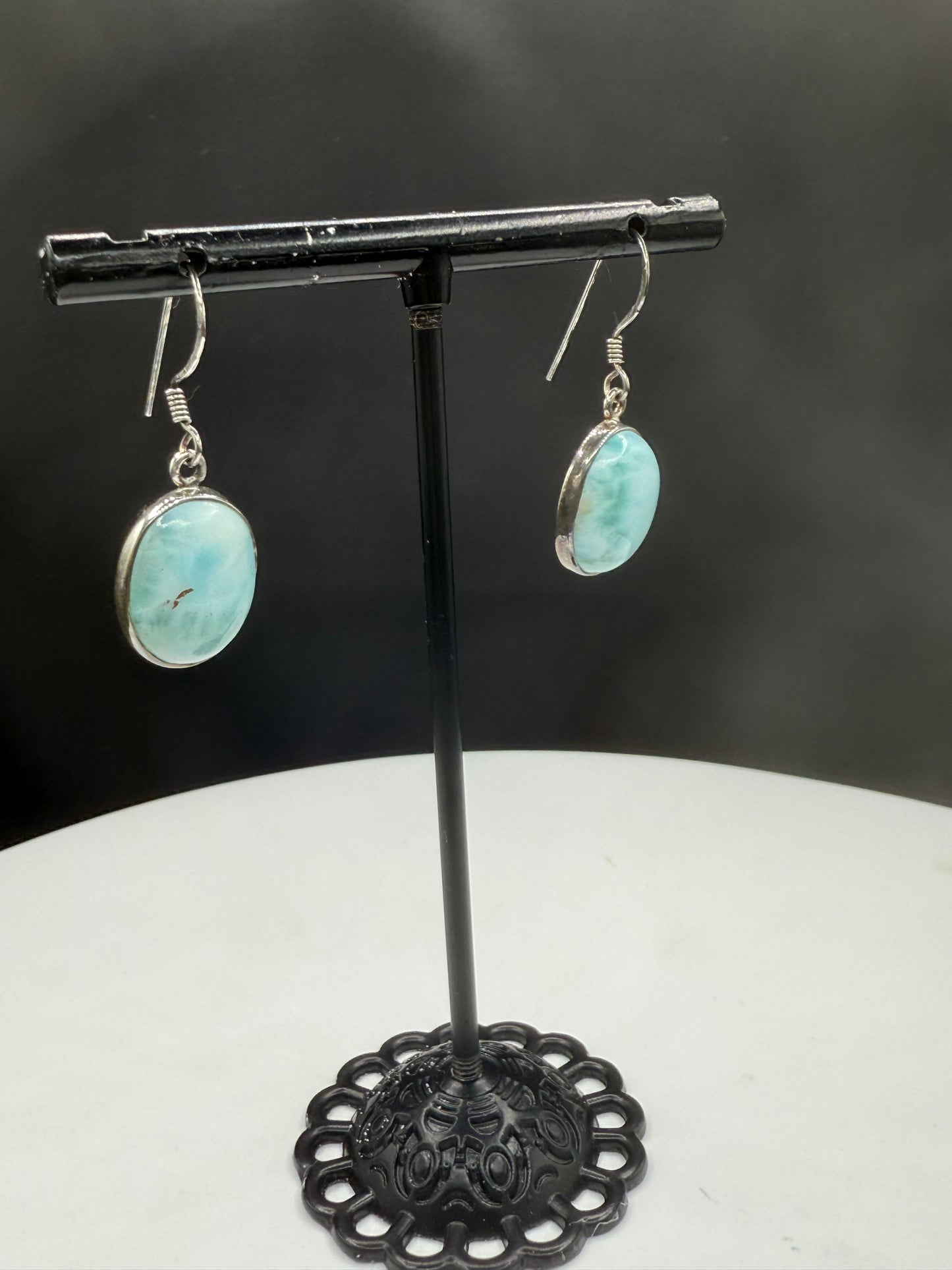 Natural Larimar Sterling Silver Dangle Earrings | 1.24 Inches