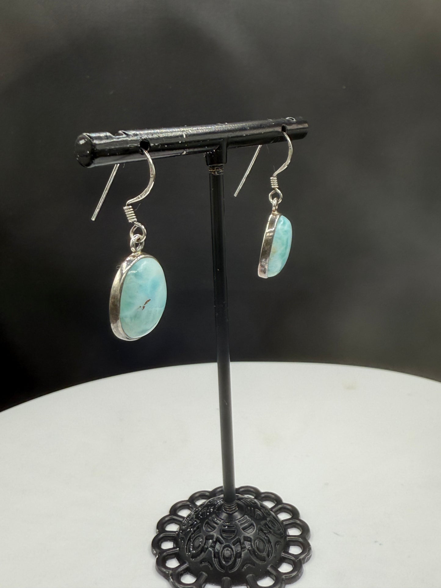 Natural Larimar Sterling Silver Dangle Earrings | 1.24 Inches