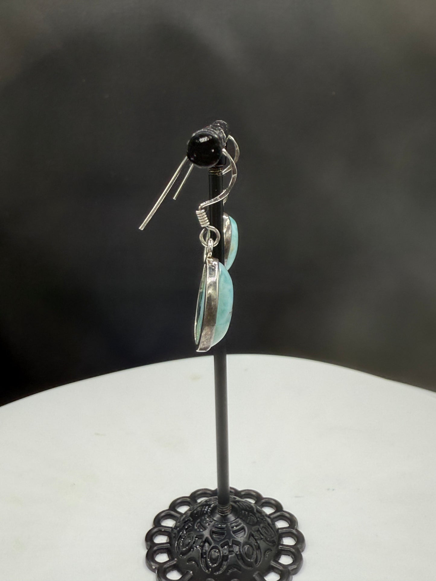 Natural Larimar Sterling Silver Dangle Earrings | 1.24 Inches
