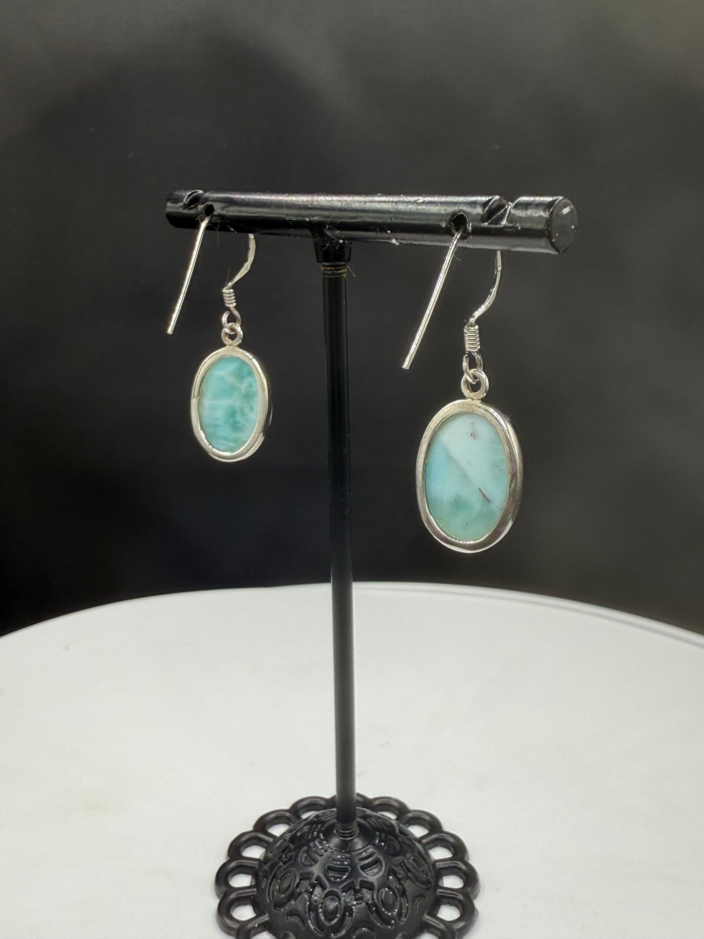Natural Larimar Sterling Silver Dangle Earrings | 1.24 Inches