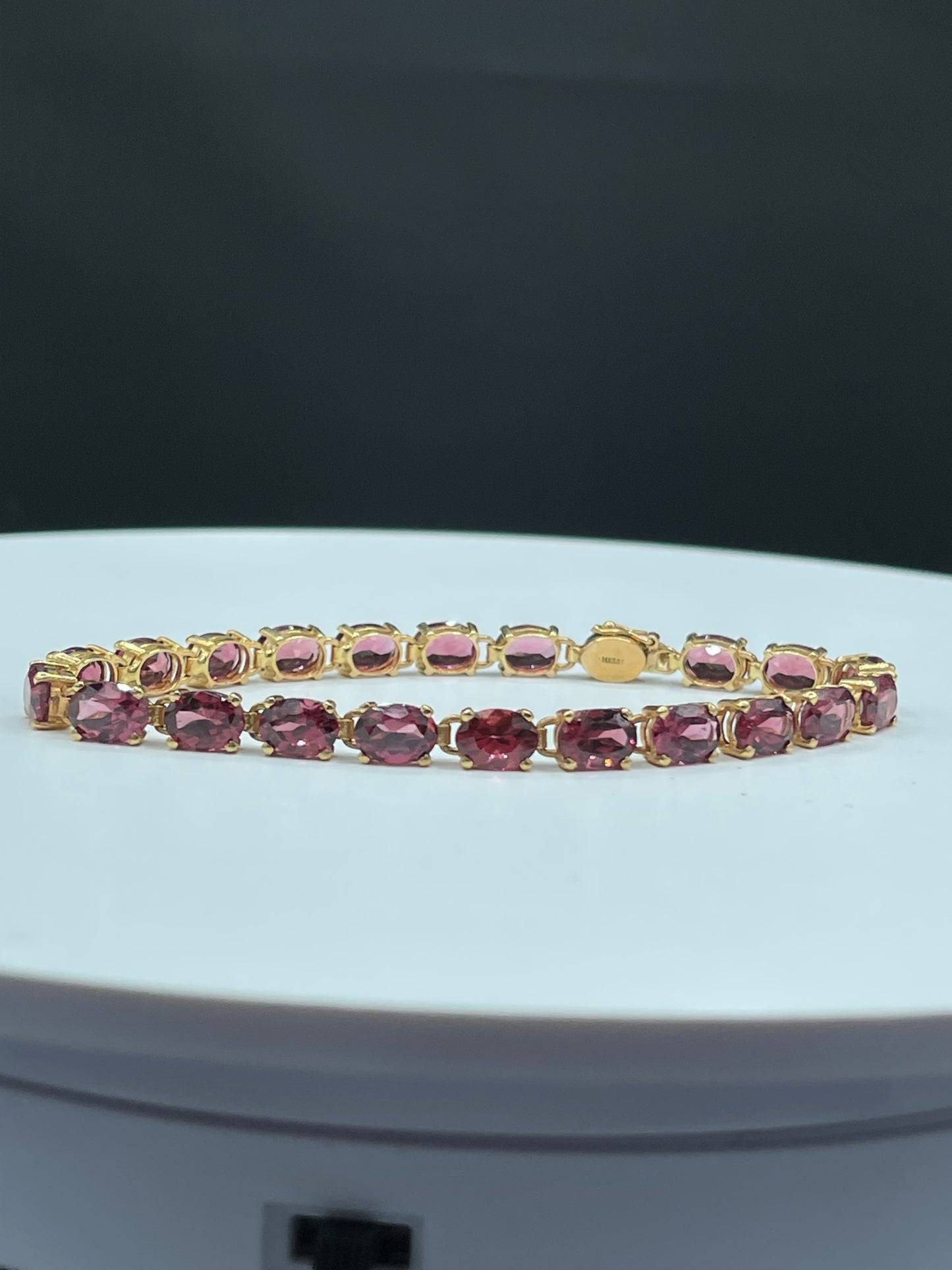 Natural Rhodolite Garnet 14k Yellow Gold Tennis Bracelet