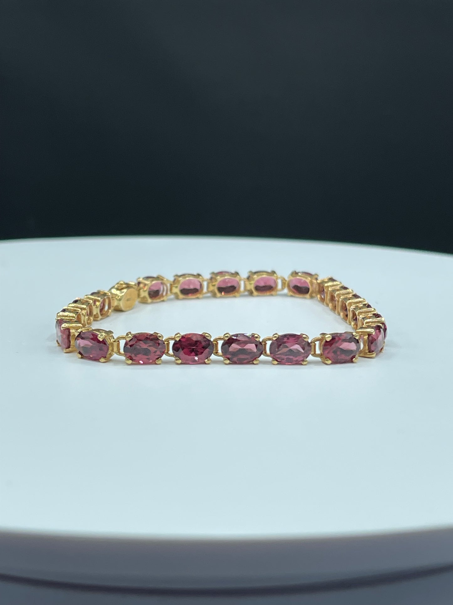Natural Rhodolite Garnet 14k Yellow Gold Tennis Bracelet