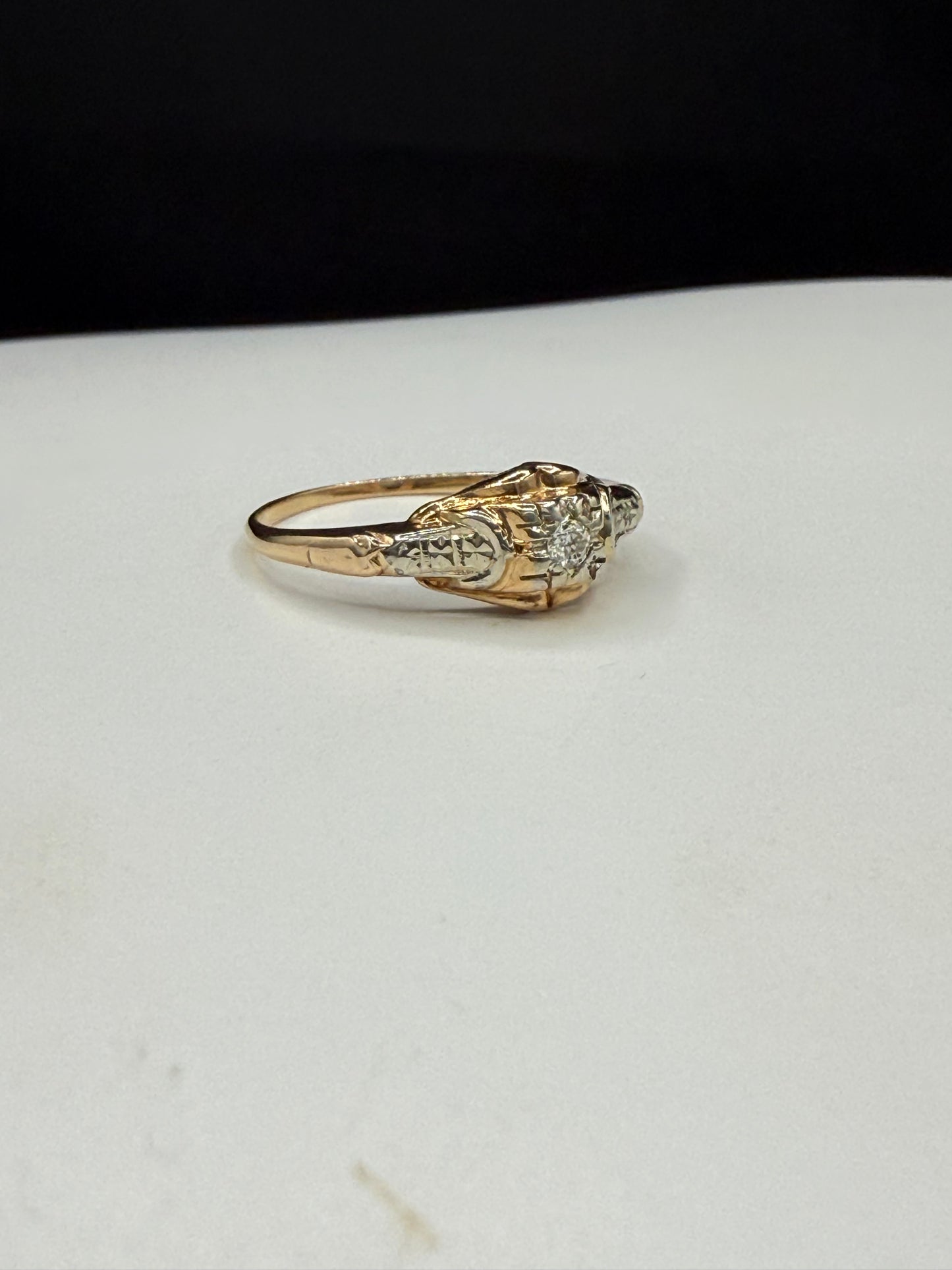 Antique 1920s Diamond Ring | 14k Yellow + White Gold | Size 8 | Edwardian Art Deco Era