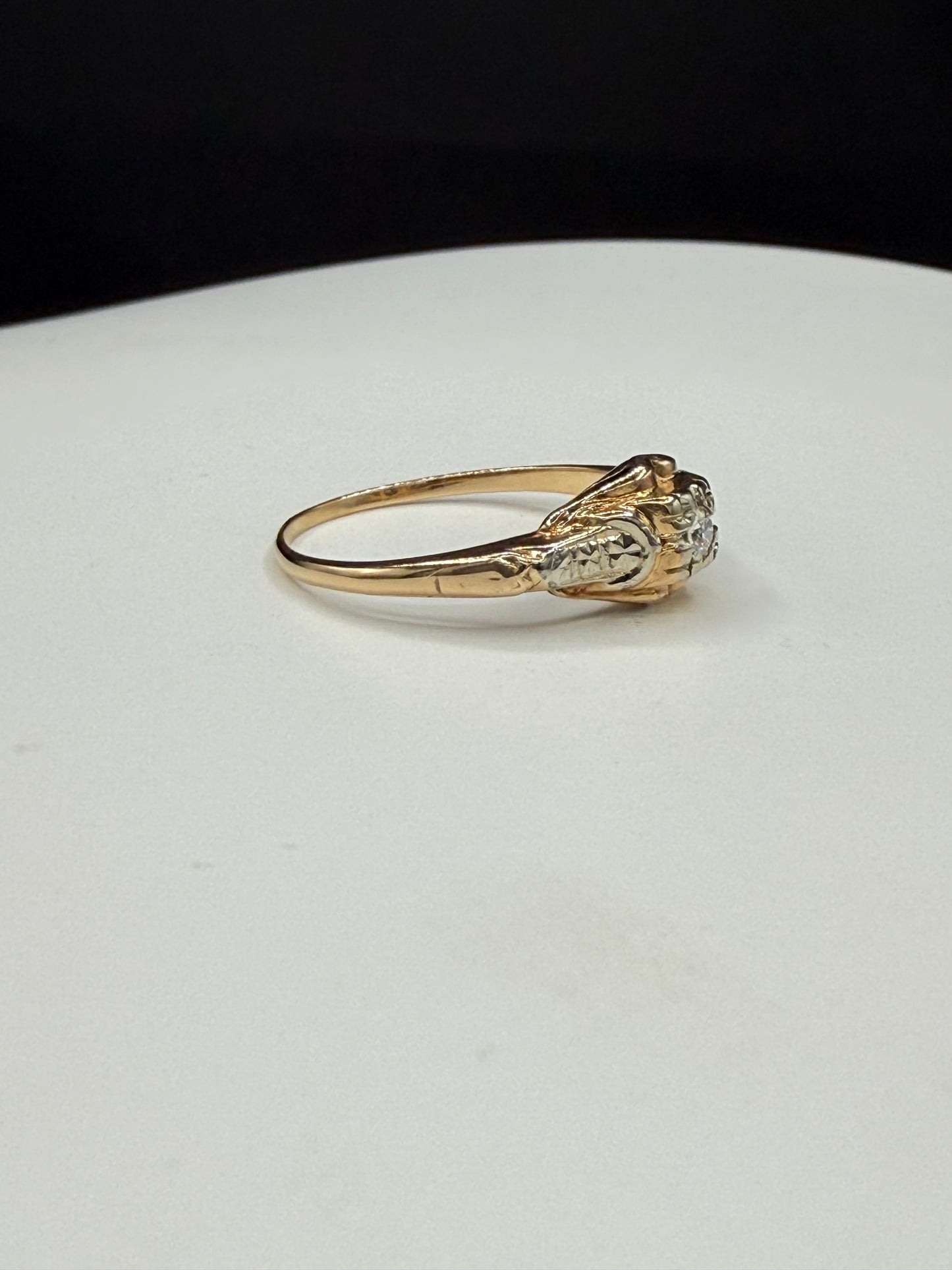 Antique 1920s Diamond Ring | 14k Yellow + White Gold | Size 8 | Edwardian Art Deco Era