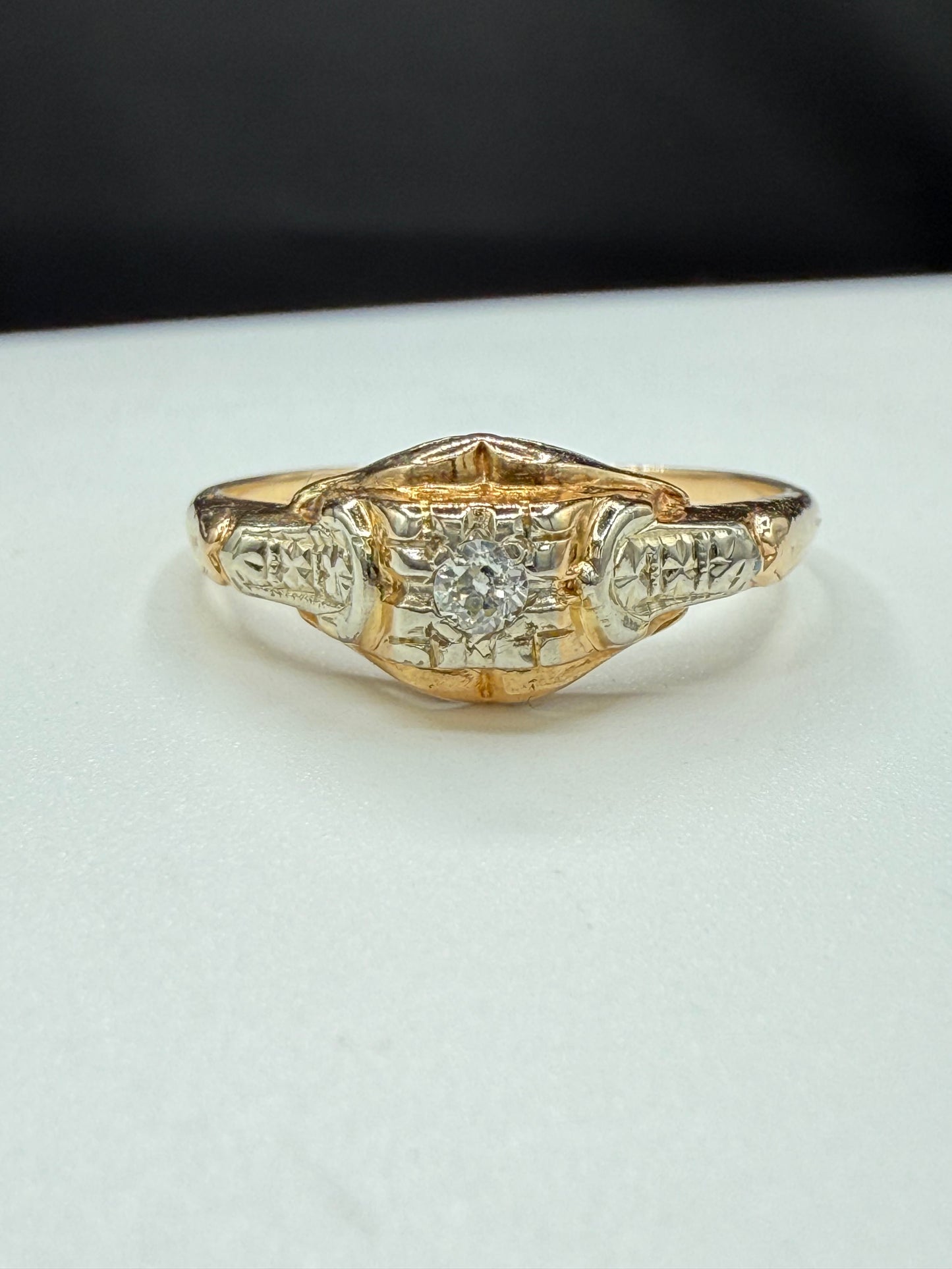 Antique 1920s Diamond Ring | 14k Yellow + White Gold | Size 8 | Edwardian Art Deco Era