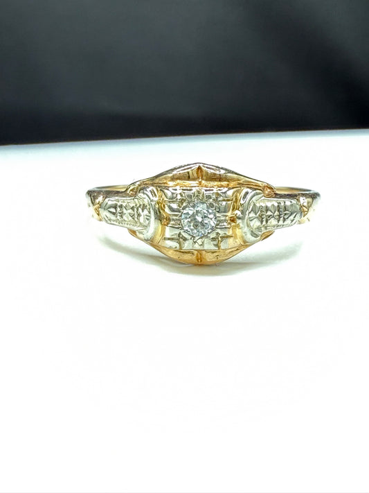 Antique 1920s Diamond Ring | 14k Yellow + White Gold | Size 8 | Edwardian Art Deco Era