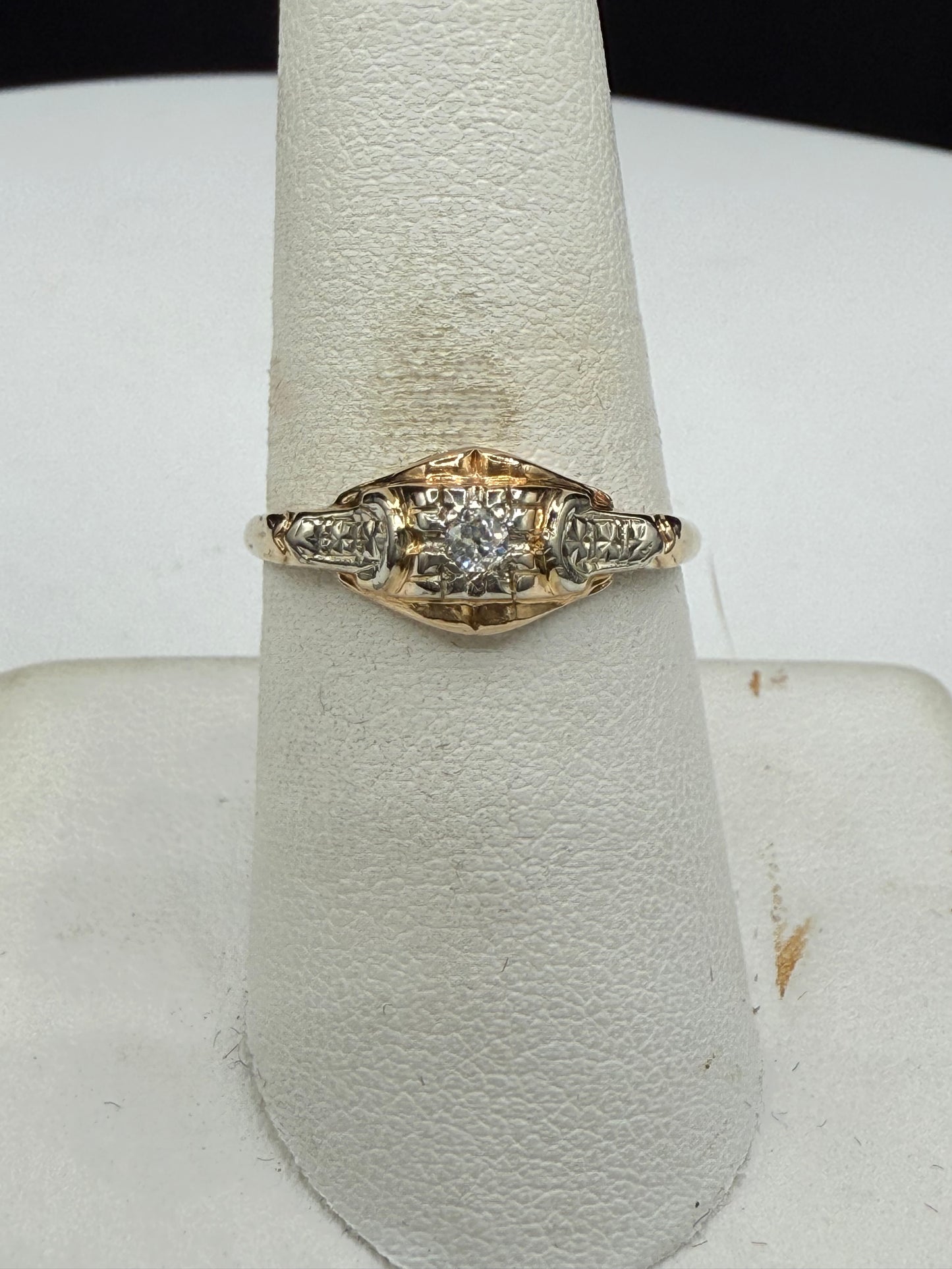 Antique 1920s Diamond Ring | 14k Yellow + White Gold | Size 8 | Edwardian Art Deco Era
