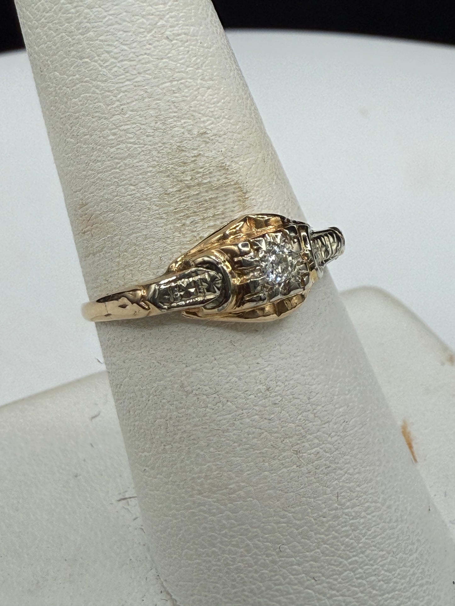 Antique 1920s Diamond Ring | 14k Yellow + White Gold | Size 8 | Edwardian Art Deco Era