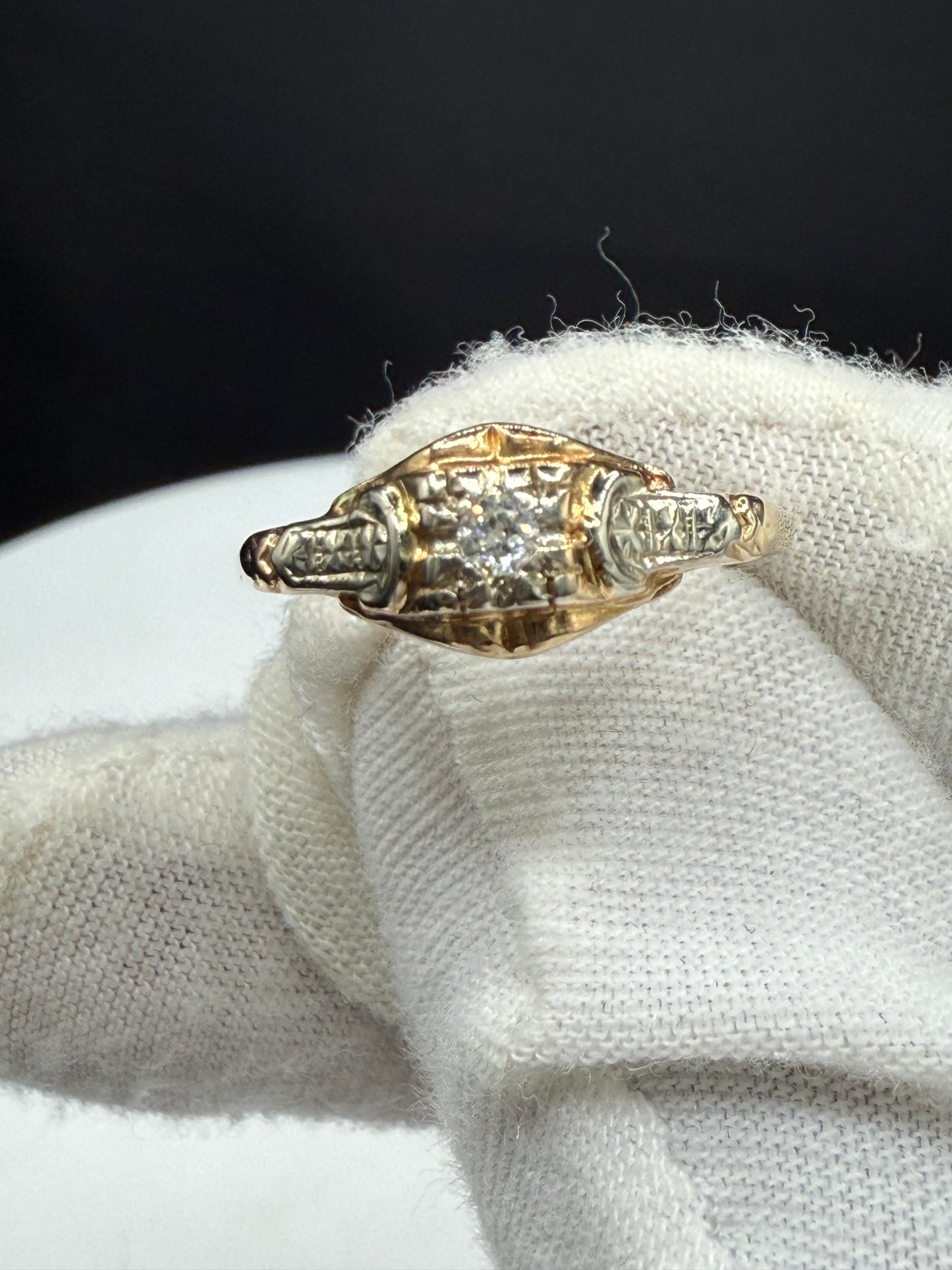 Antique 1920s Diamond Ring | 14k Yellow + White Gold | Size 8 | Edwardian Art Deco Era
