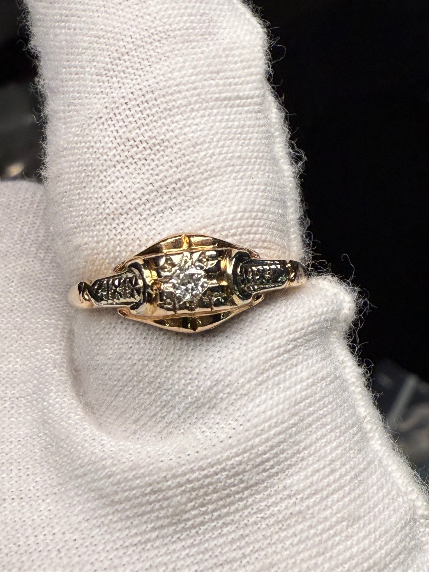 Antique 1920s Diamond Ring | 14k Yellow + White Gold | Size 8 | Edwardian Art Deco Era