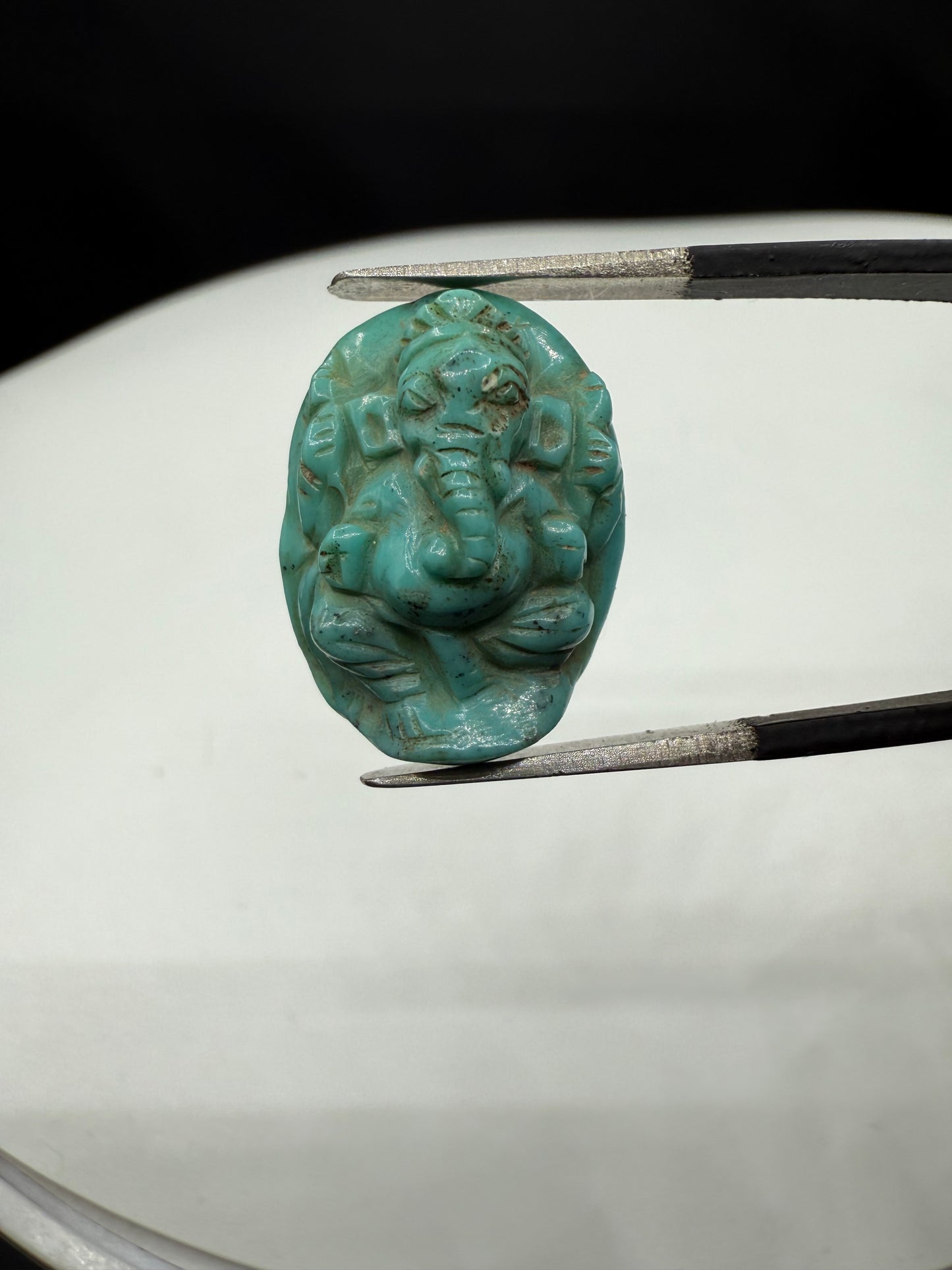 10.31 Carat Natural Turquoise Lord Ganesh Carving | Hand-Carved Gemstone | 20.35x15.53mm