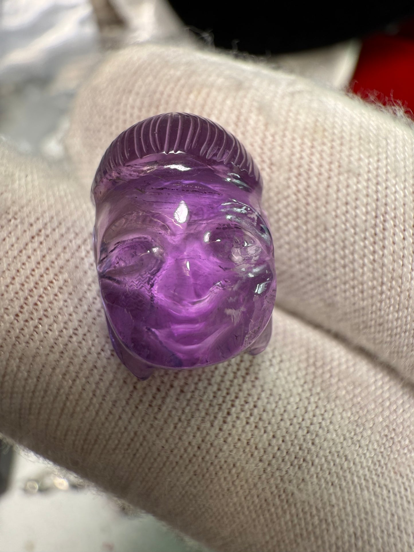 Natural Amethyst Carved Buddha – 15.39 Carat Loose Gemstone | 17.24 x 11.88 MM