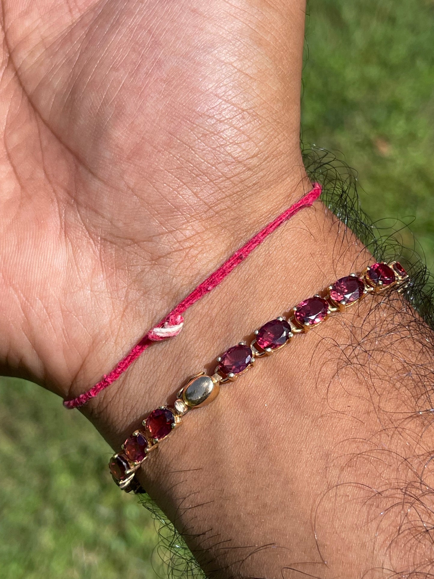 Natural Rhodolite Garnet 14k Yellow Gold Tennis Bracelet