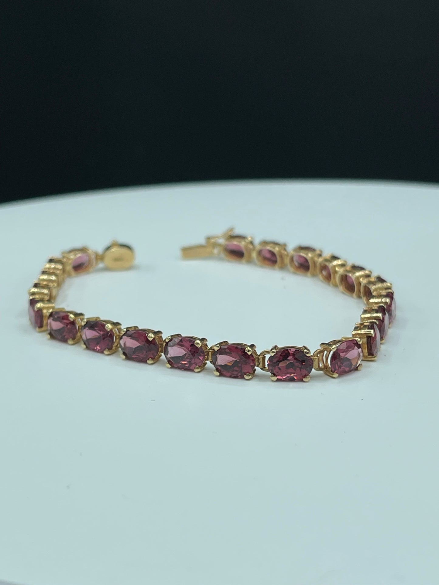 Natural Rhodolite Garnet 14k Yellow Gold Tennis Bracelet