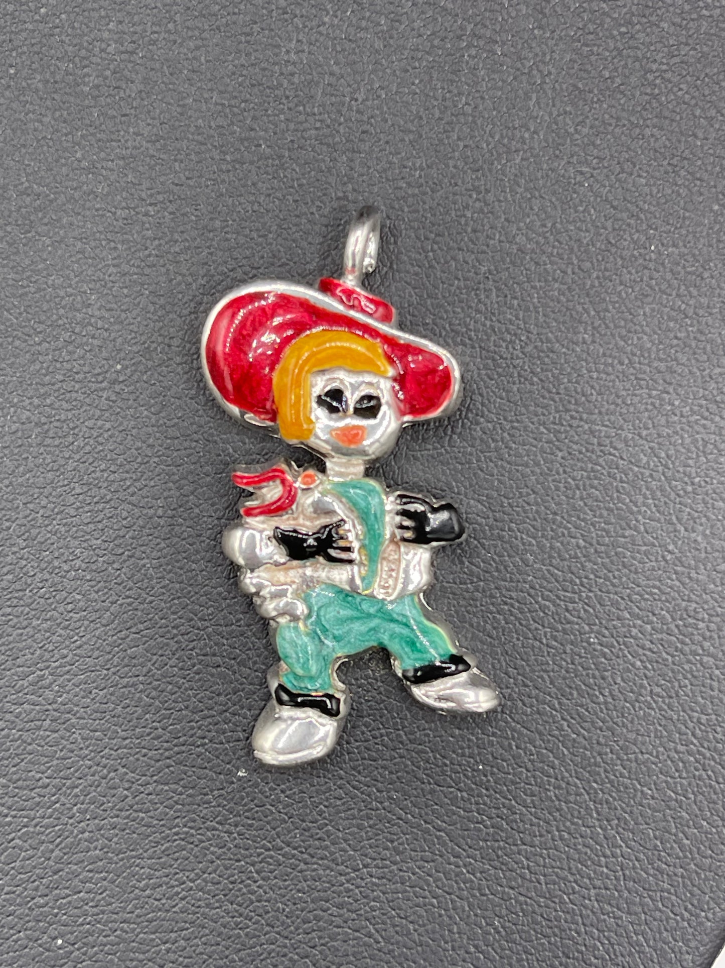 Hand Enameled Italian Sterling Silver Cowboy Pendant