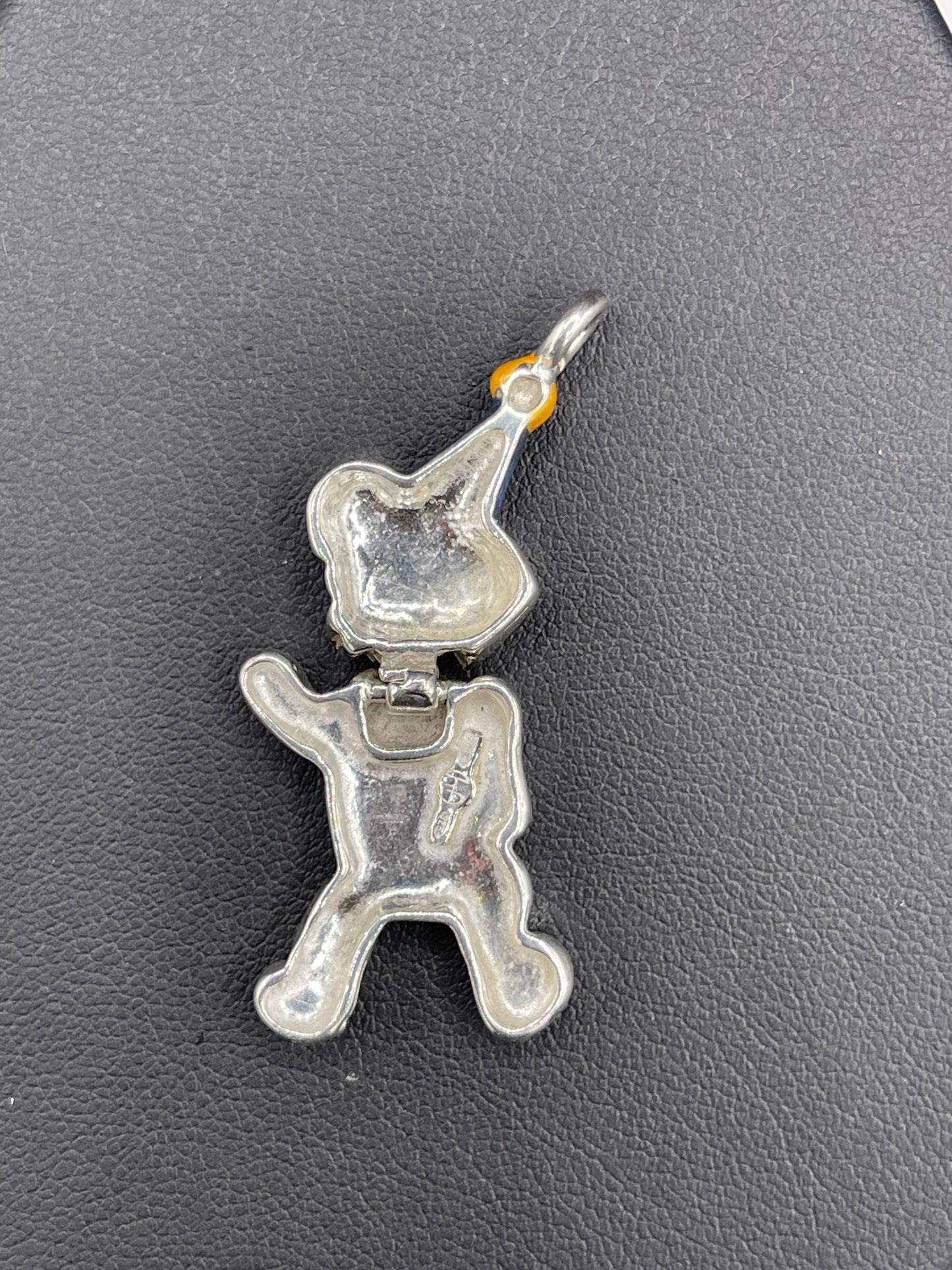 Hand Enameled Italian Sterling Silver Party Bear Pendant