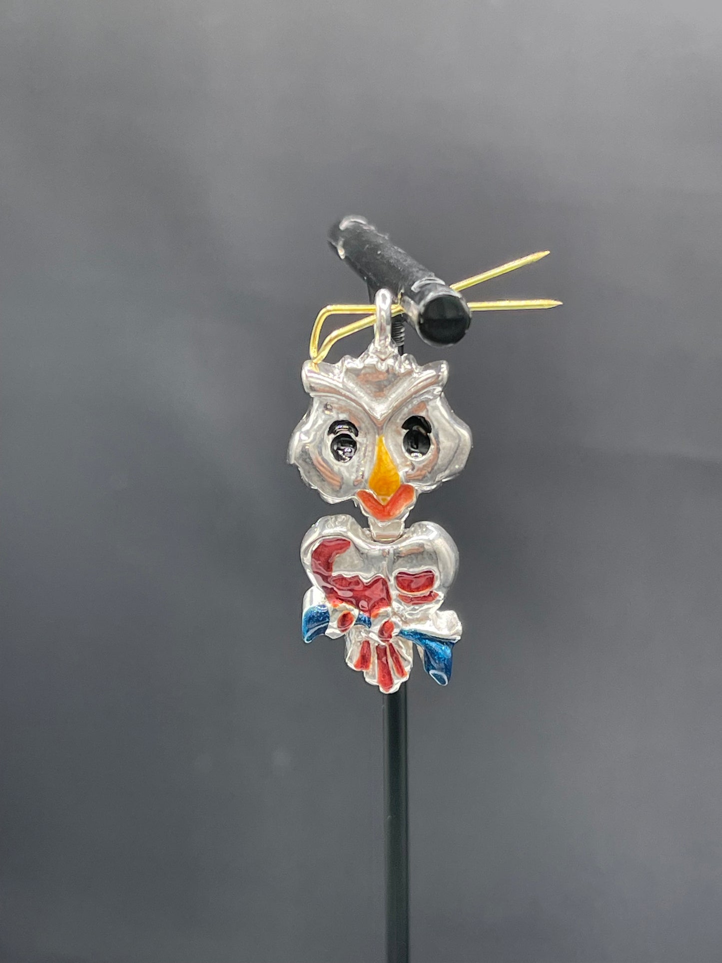 Hand Enameled Italian Sterling Silver Owl Pendant