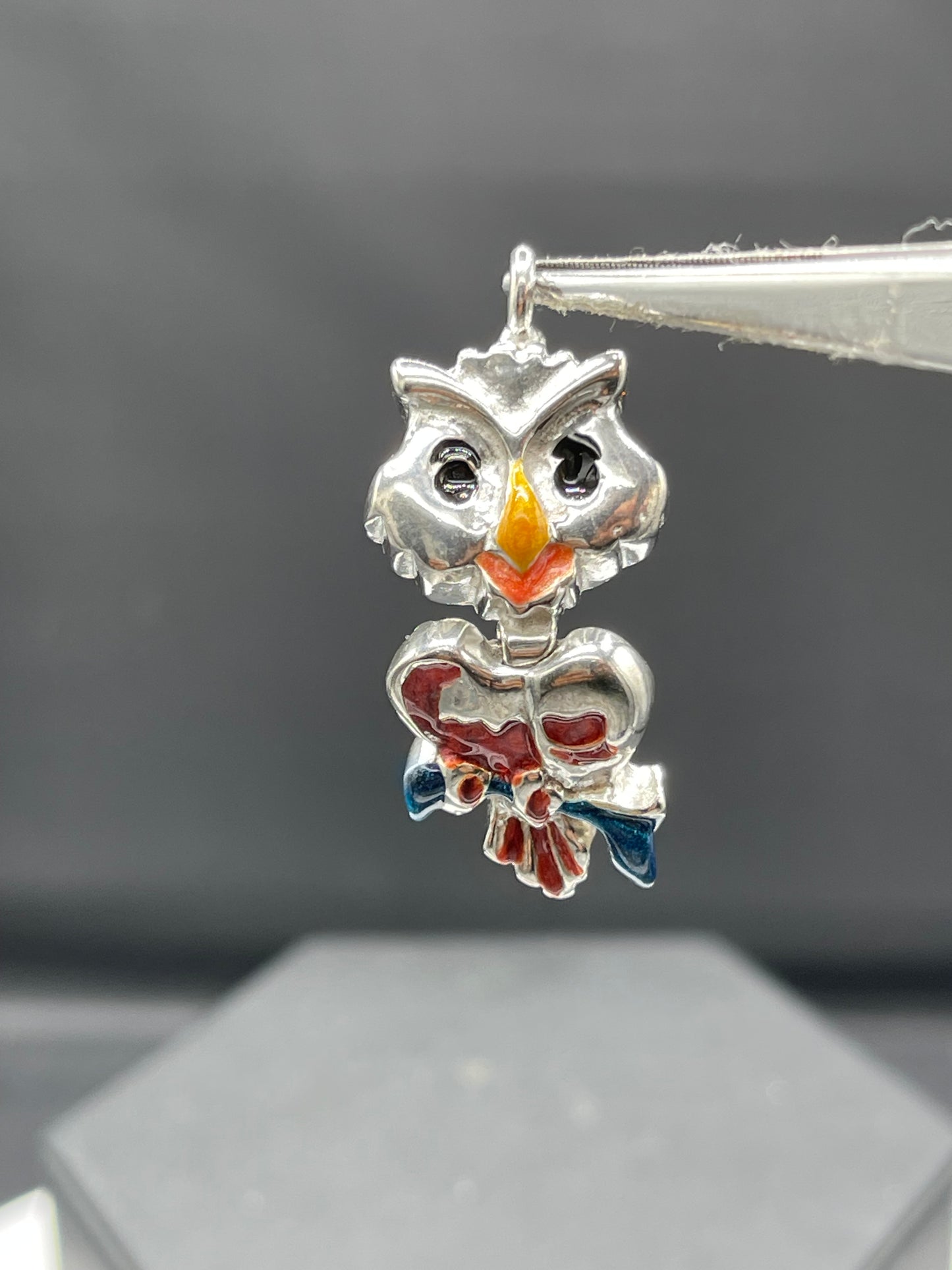 Hand Enameled Italian Sterling Silver Owl Pendant