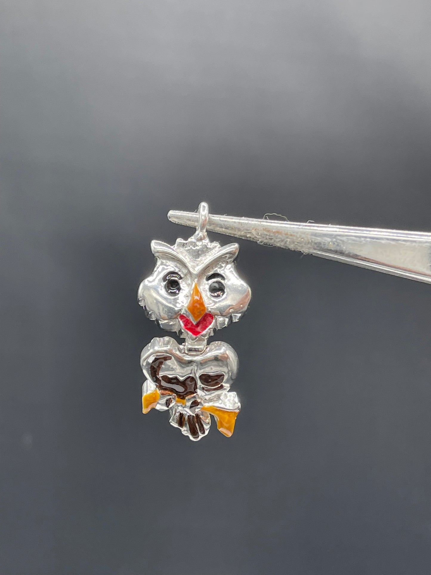 Hand Enameled Italian Sterling Silver Owl Pendant