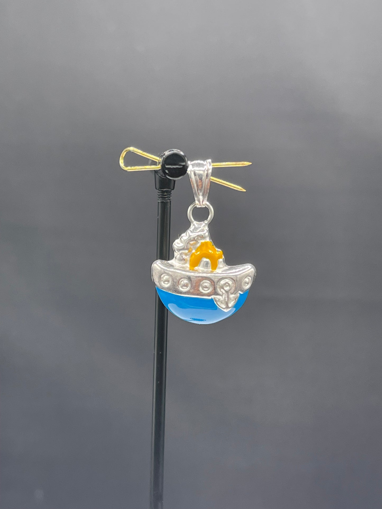 Hand Enameled Italian Sterling Silver Sail Boat Ship Pendant