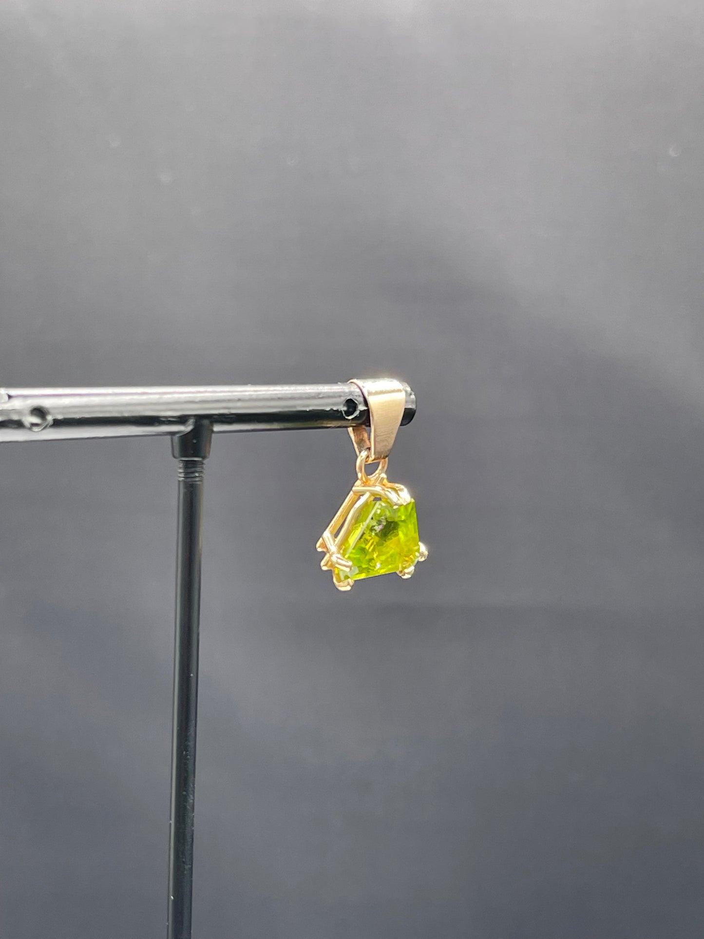 Natural Green Peridot Trillion Cut 14k Yellow Gold Pendant