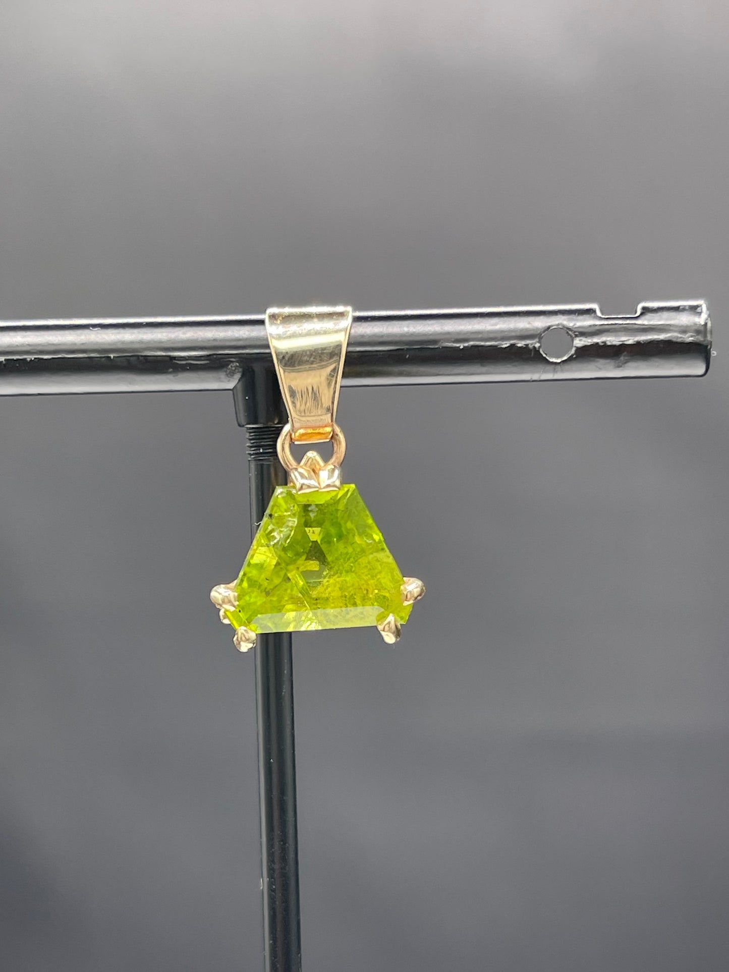 Natural Green Peridot Trillion Cut 14k Yellow Gold Pendant