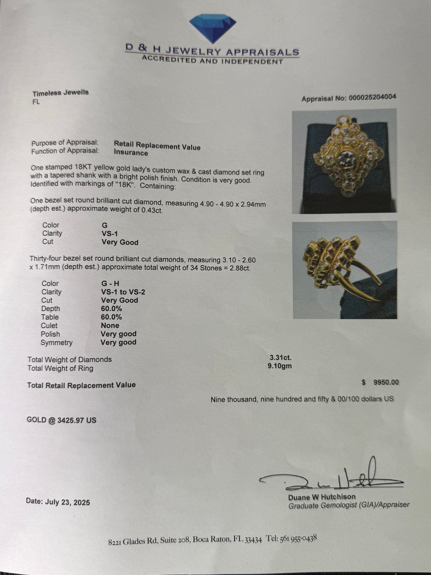 Exquisite 3.31 Carat Diamond Cluster Yellow Gold Cocktail Ring (Size 7.75)