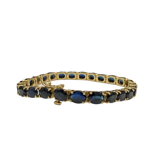 Natural Unheated Sapphire 14k Yellow Gold Tennis Bracelet | 7.25 inches | 24 Carats Of Sapphires