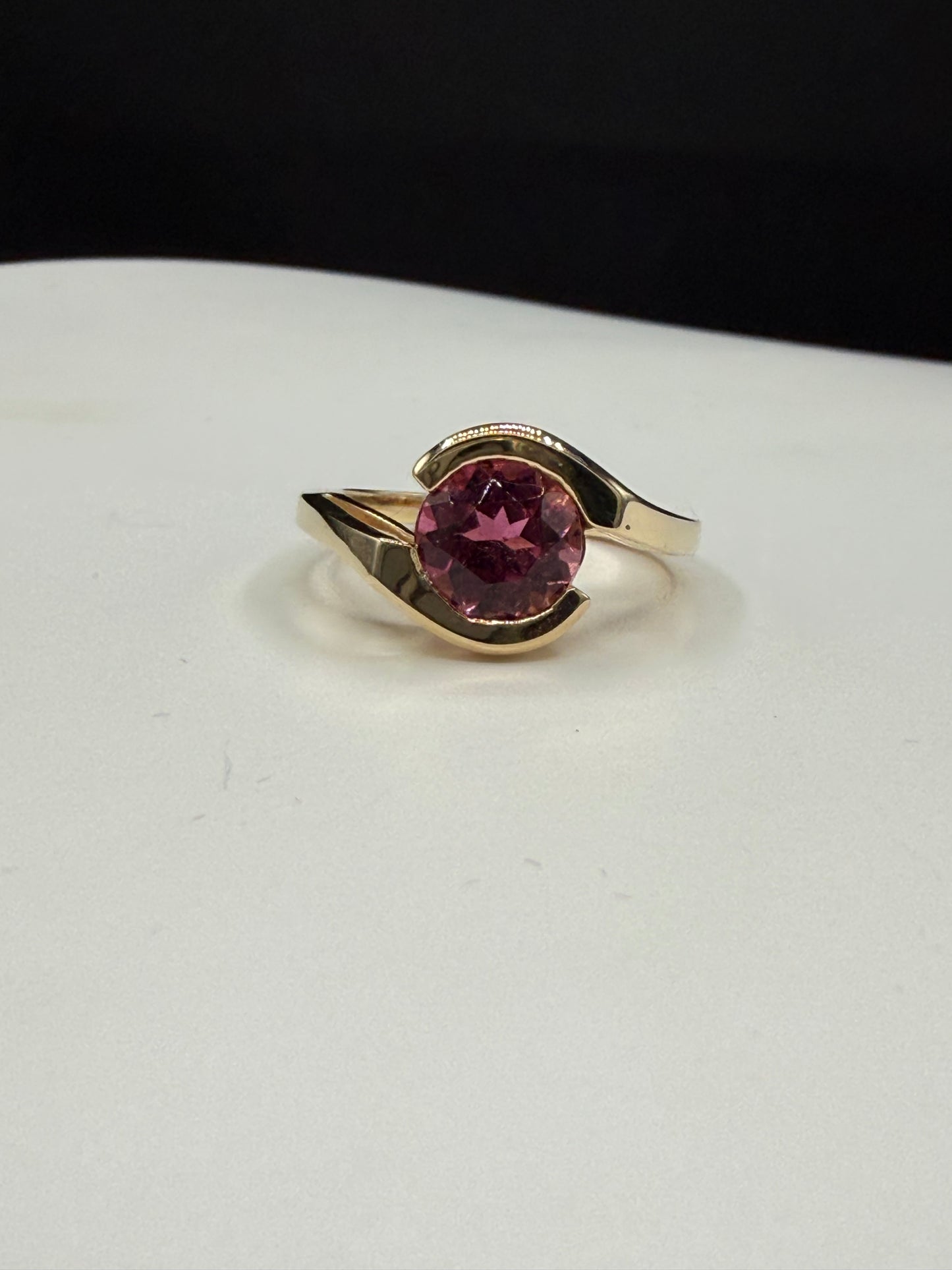 Natural Pink Tourmaline Ring in 14K Yellow Gold | 8mm Round Gemstone