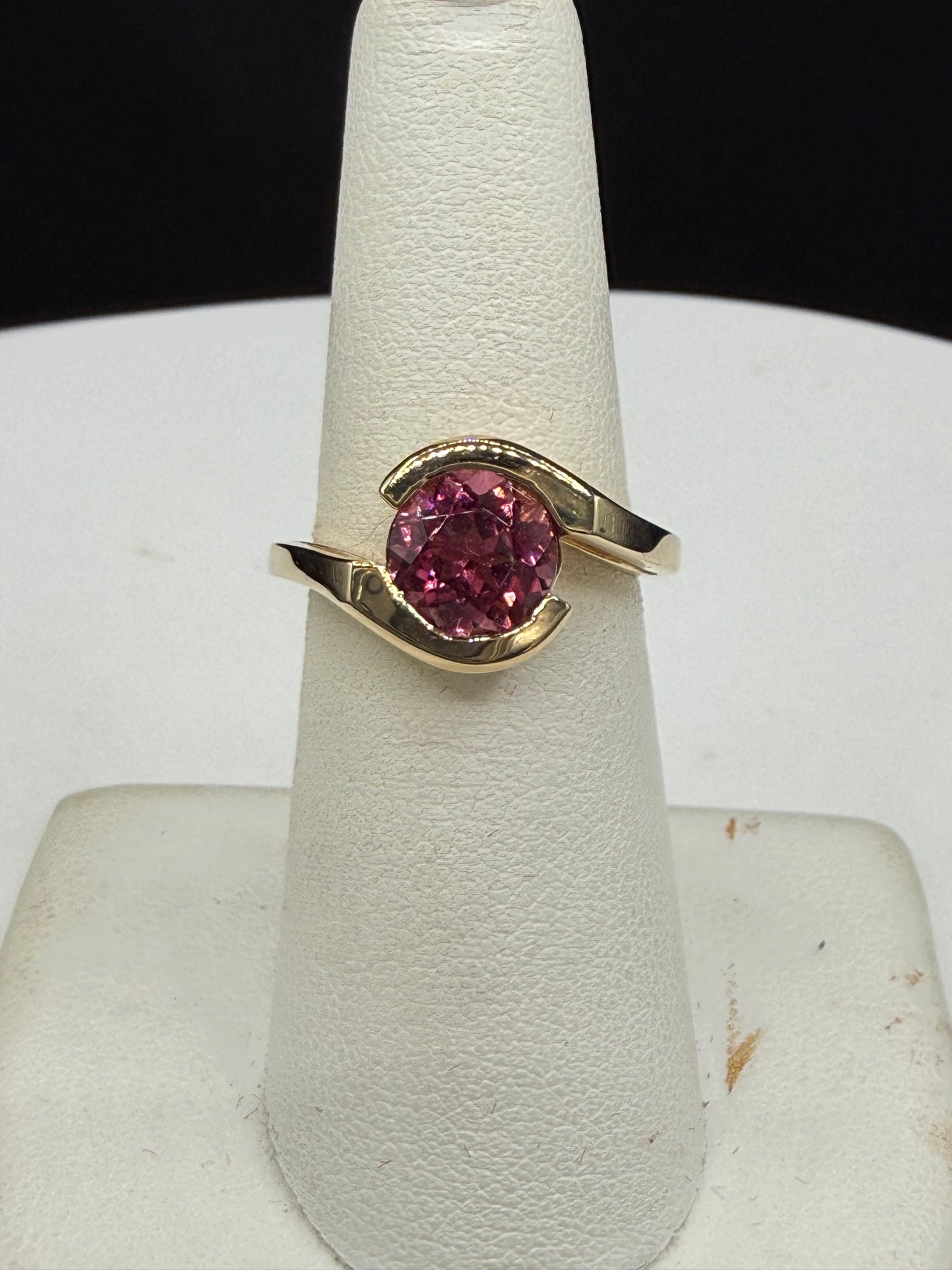 Natural Pink Tourmaline Ring in 14K Yellow Gold | 8mm Round Gemstone