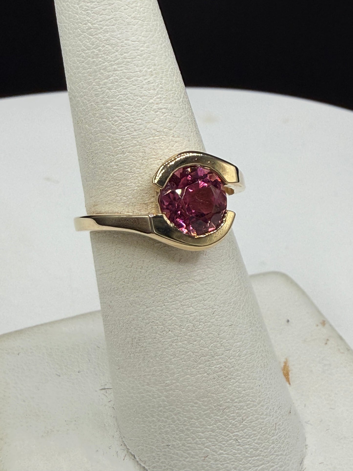 Natural Pink Tourmaline Ring in 14K Yellow Gold | 8mm Round Gemstone