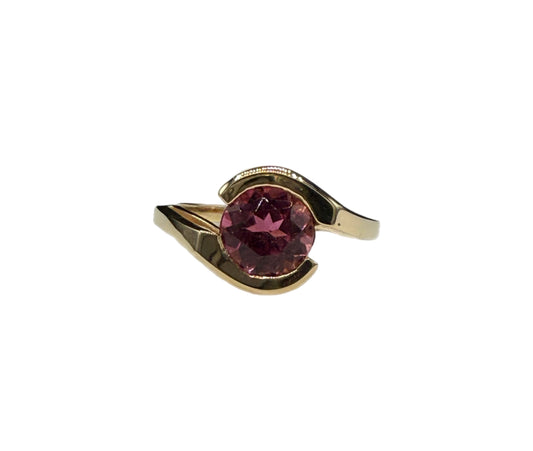 Natural Pink Tourmaline Ring in 14K Yellow Gold | 8mm Round Gemstone