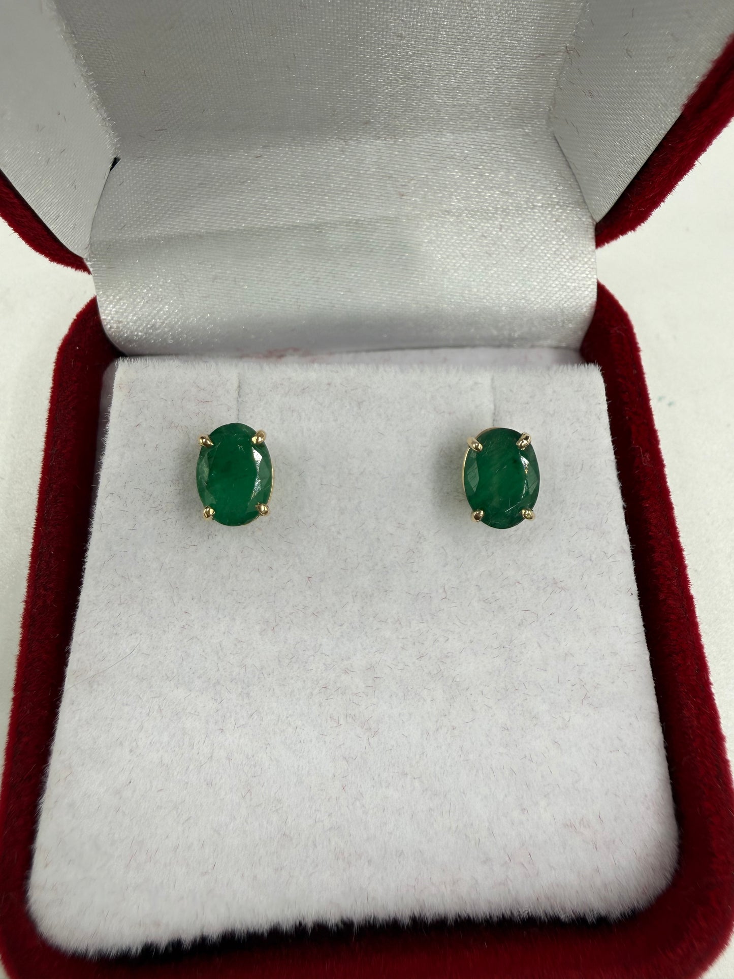 Natural Emerald 14k Yellow Gold Stud Earrings | 2.40 Carats