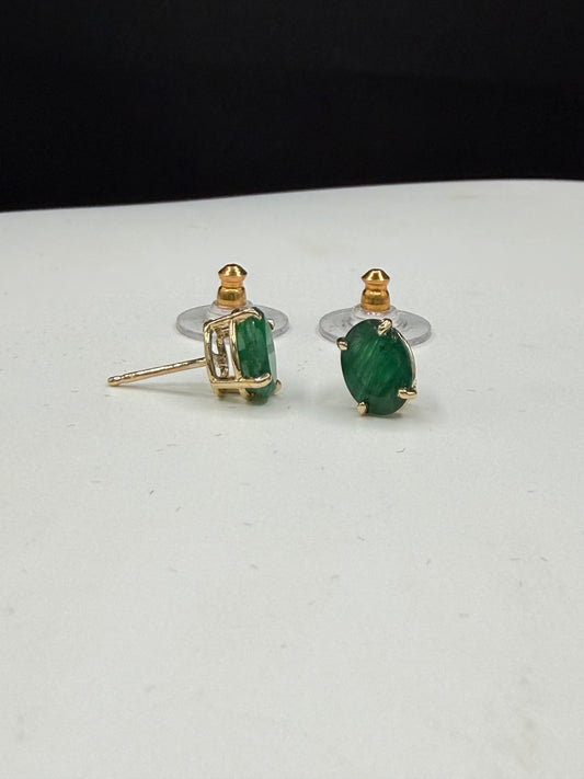 Natural Emerald 14k Yellow Gold Stud Earrings | 2.40 Carats