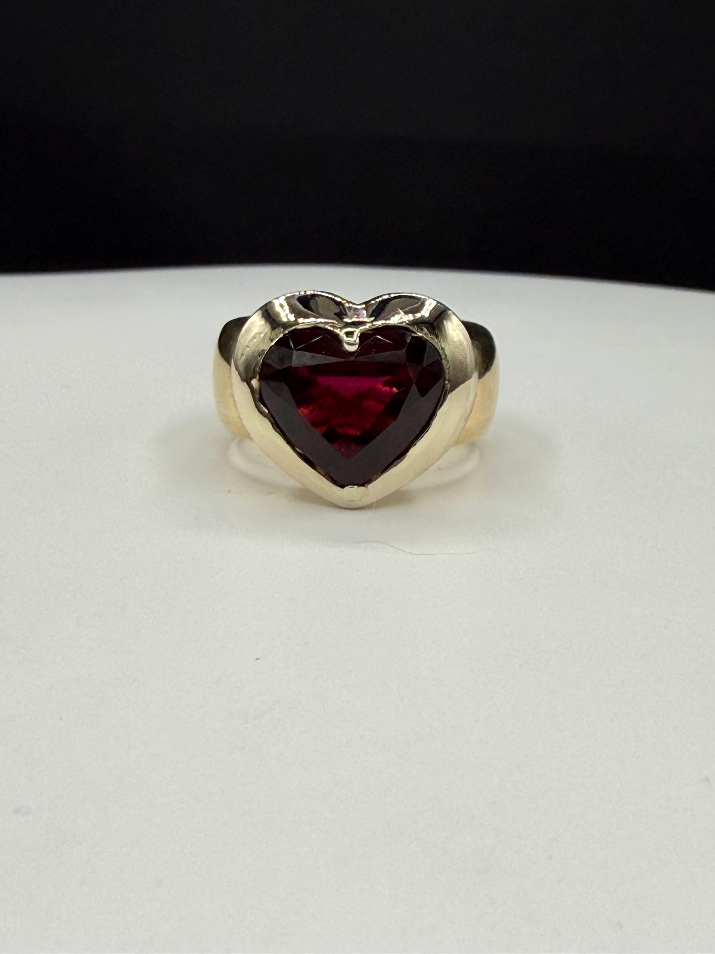 Natural Rubellite Tourmaline Heart 18k Yellow + White Gold Ring | 5.63 Carats | Size 7.25
