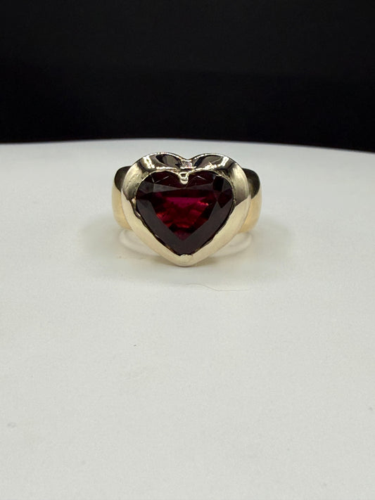 Natural Rubellite Tourmaline Heart 18k Yellow + White Gold Ring | 5.63 Carats | Size 7.25