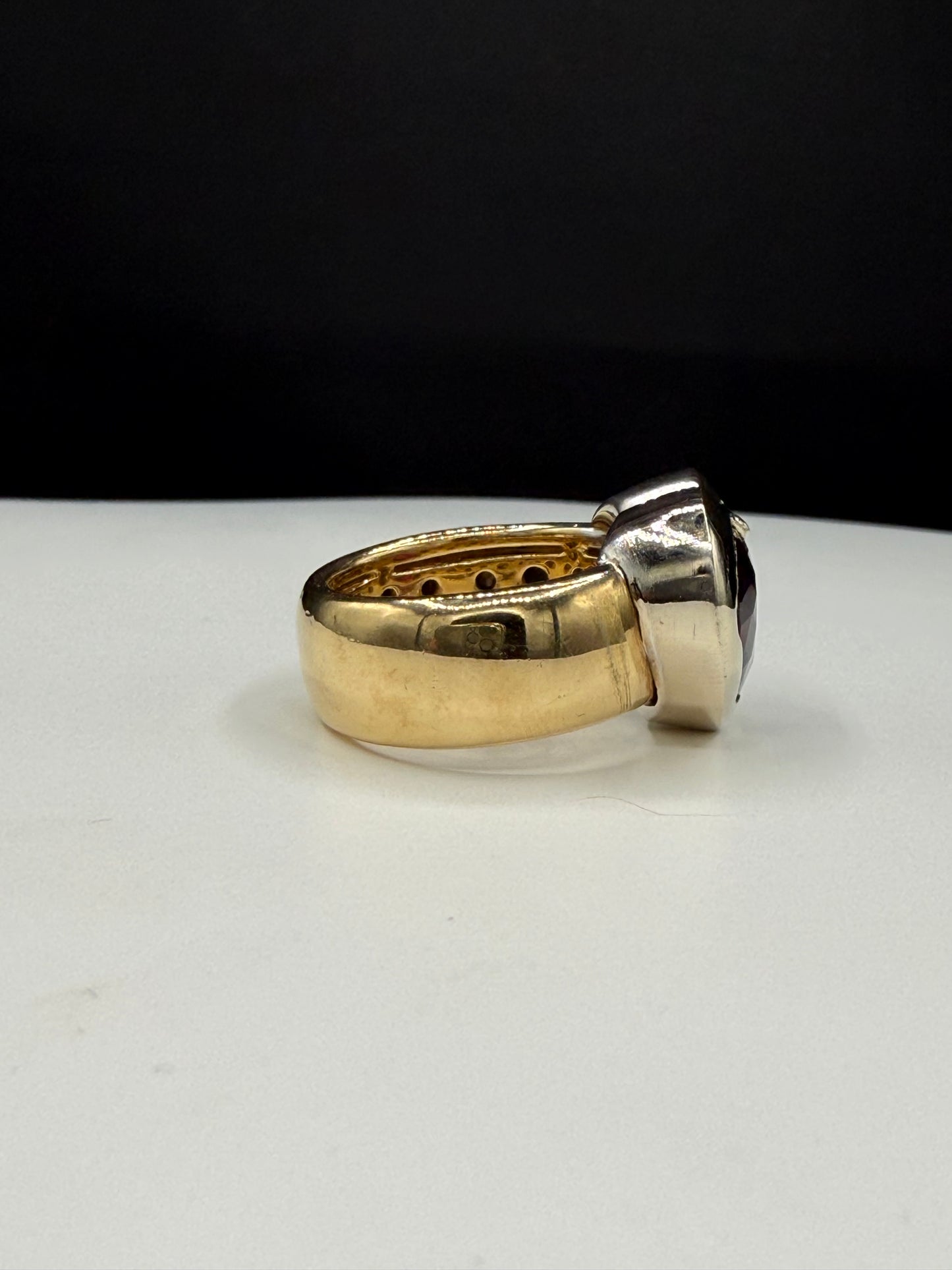 Natural Rubellite Tourmaline Heart 18k Yellow + White Gold Ring | 5.63 Carats | Size 7.25