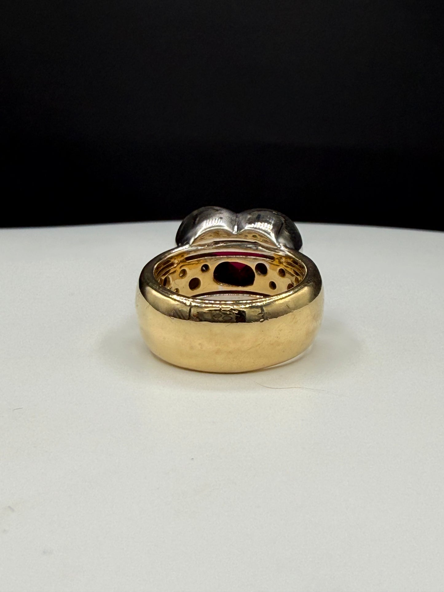 Natural Rubellite Tourmaline Heart 18k Yellow + White Gold Ring | 5.63 Carats | Size 7.25
