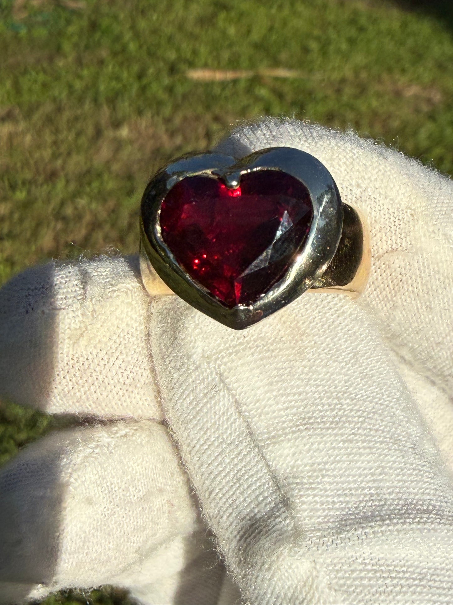 Natural Rubellite Tourmaline Heart 18k Yellow + White Gold Ring | 5.63 Carats | Size 7.25