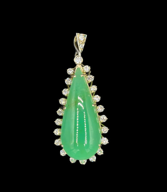 Estate Handmade Jadeite & Diamond 18k Gold Pendant (36+ Carats)