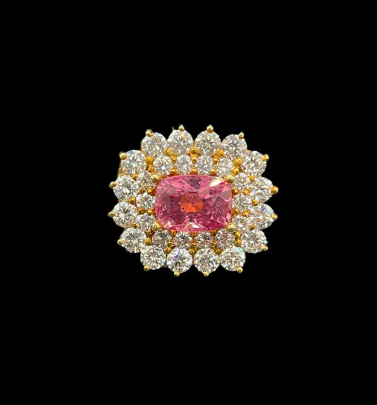 AGL Certified 7.89 Carat Natural Pamir Spinel And Diamond 18K Yellow Ring (Size 6.75)