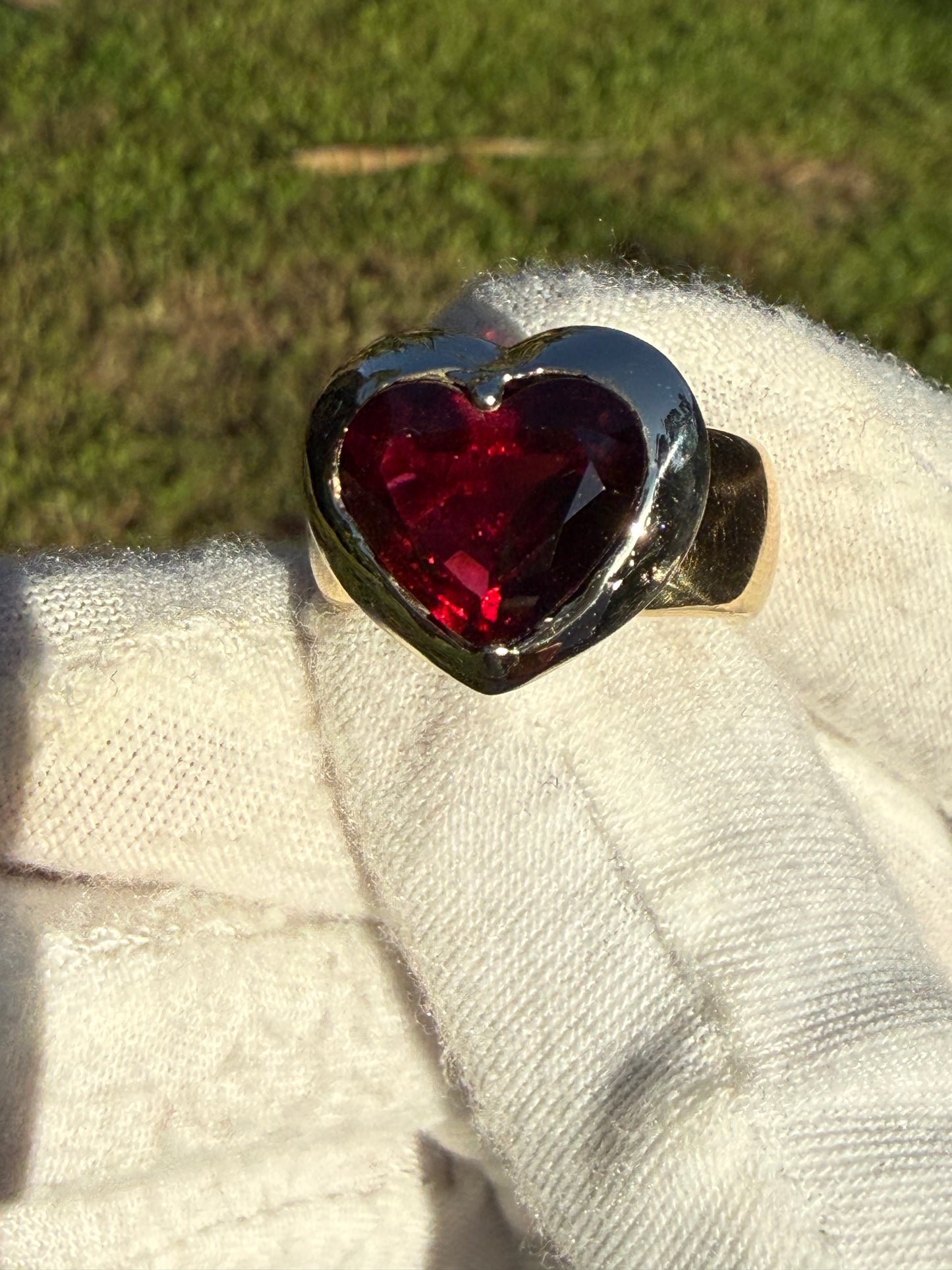 Natural Rubellite Tourmaline Heart 18k Yellow + White Gold Ring | 5.63 Carats | Size 7.25