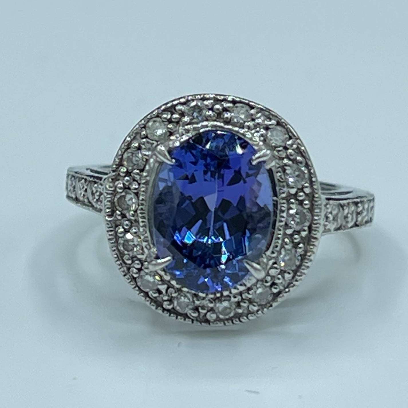 3.65 Carat AAA Natural Tanzanite & Diamond Platinum Ring (Size 5.5)