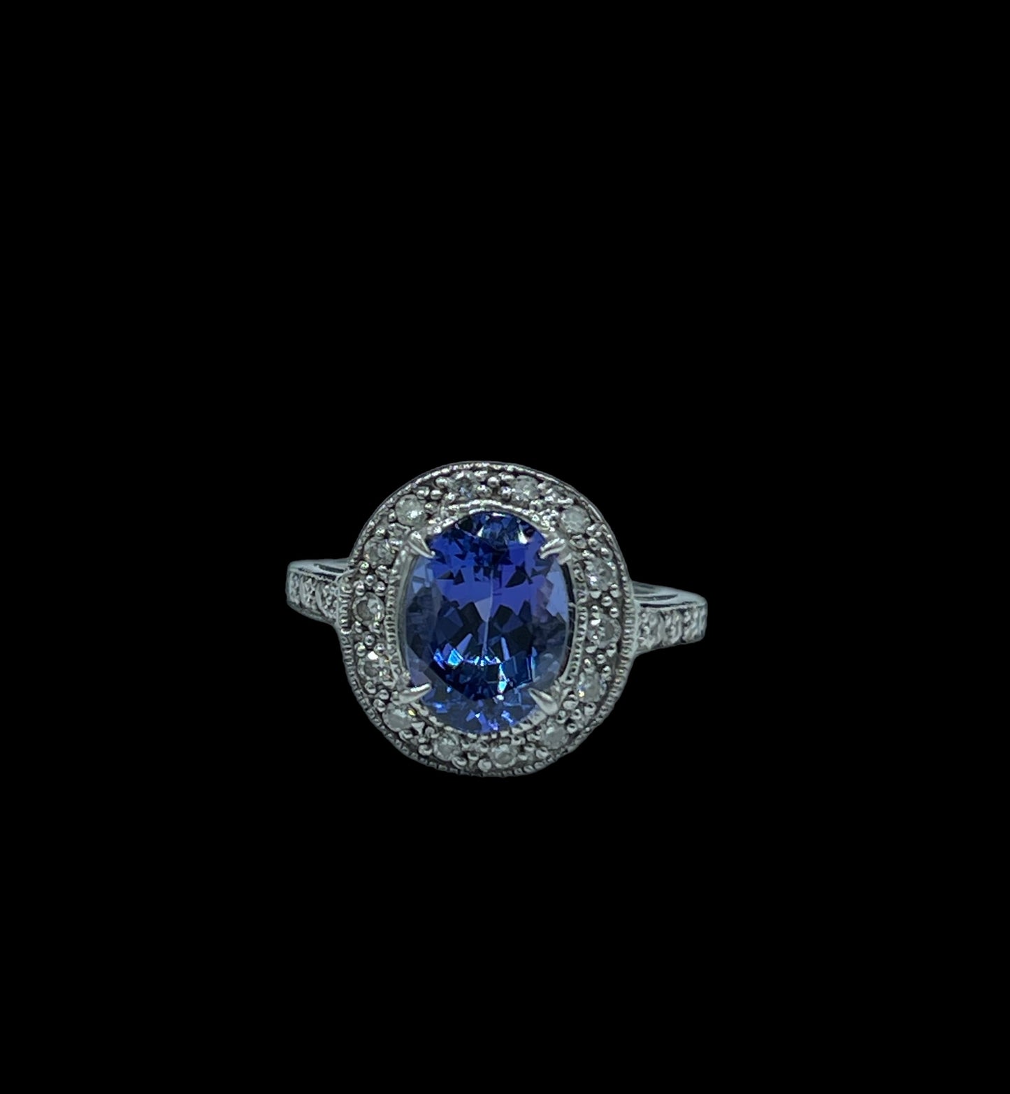 3.65 Carat AAA Natural Tanzanite & Diamond Platinum Ring (Size 5.5)