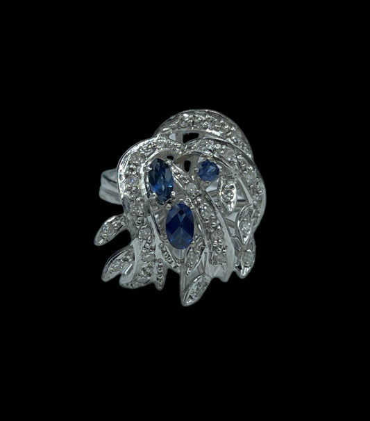 Art Deco Sapphire & Diamond 1920 France Circa 18k Ring (Size 7)