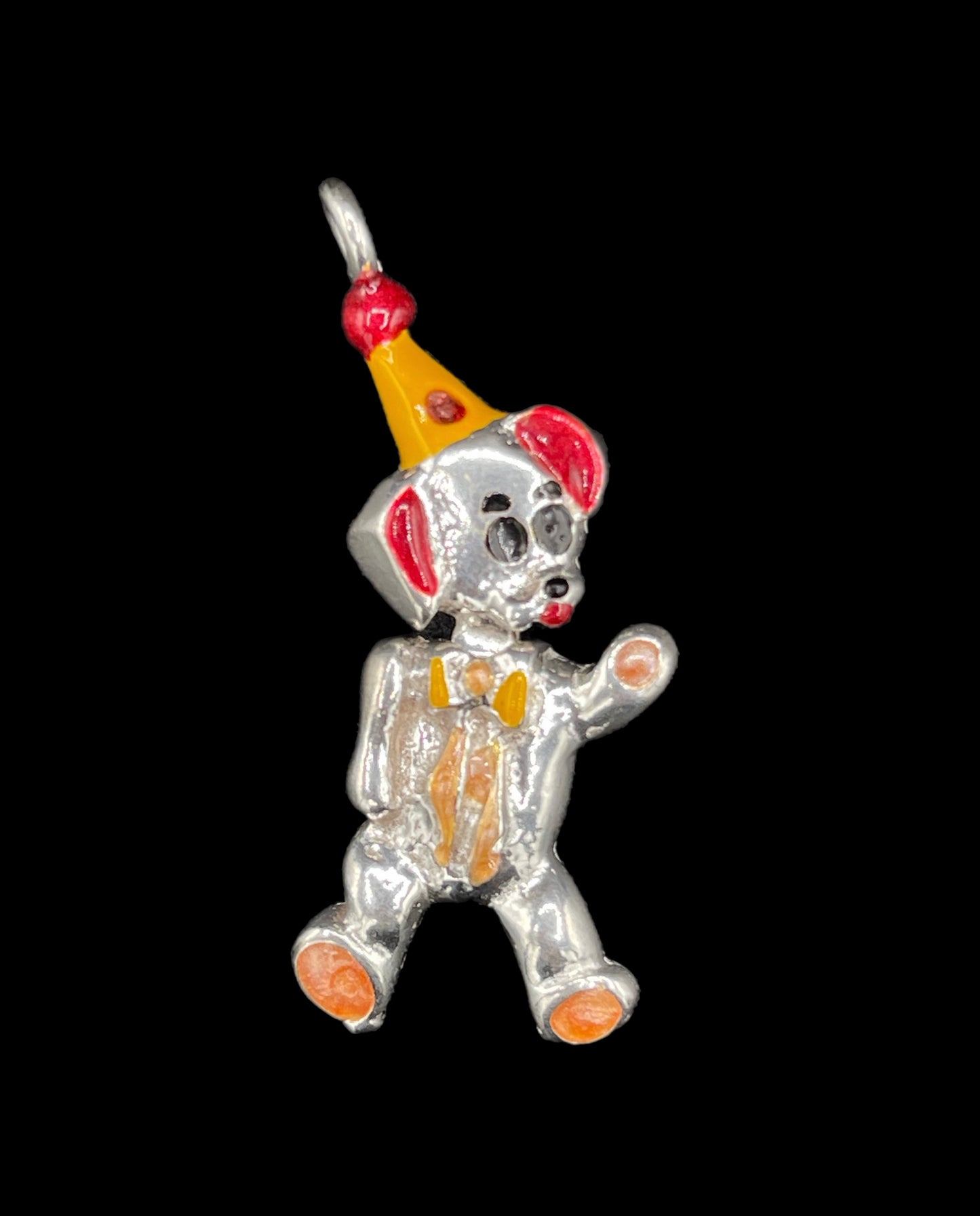 Hand Enameled Italian Sterling Silver Party Bear Pendant