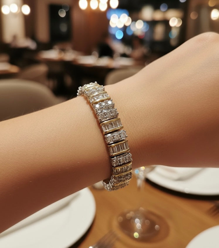 Natural Diamond 14K Gold Bracelet | 7.10ct | Two-Tone Gold | 7.75”