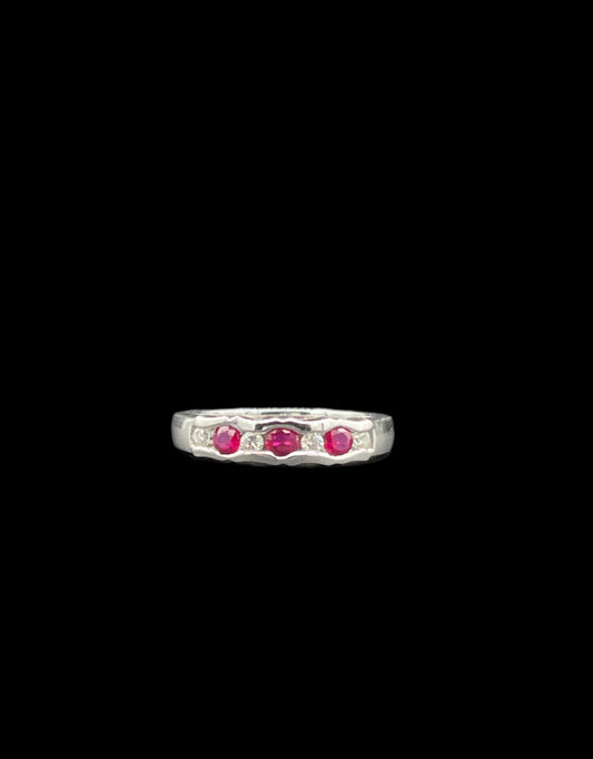 Natural Ruby & Diamond 14k White Gold Ring (Size 6.75)