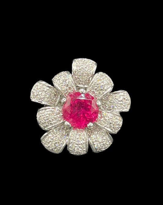 8 Carat Vivid Intense Fuchsia Rubellite Tourmaline And Diamond 14k White Gold Cocktail Ring