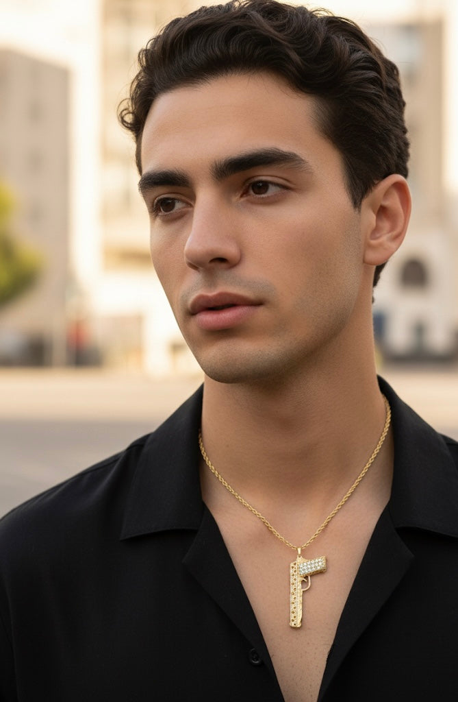 Custom Solid 14k Yellow Gold 1911 Unisex Pistol Pendant Necklace